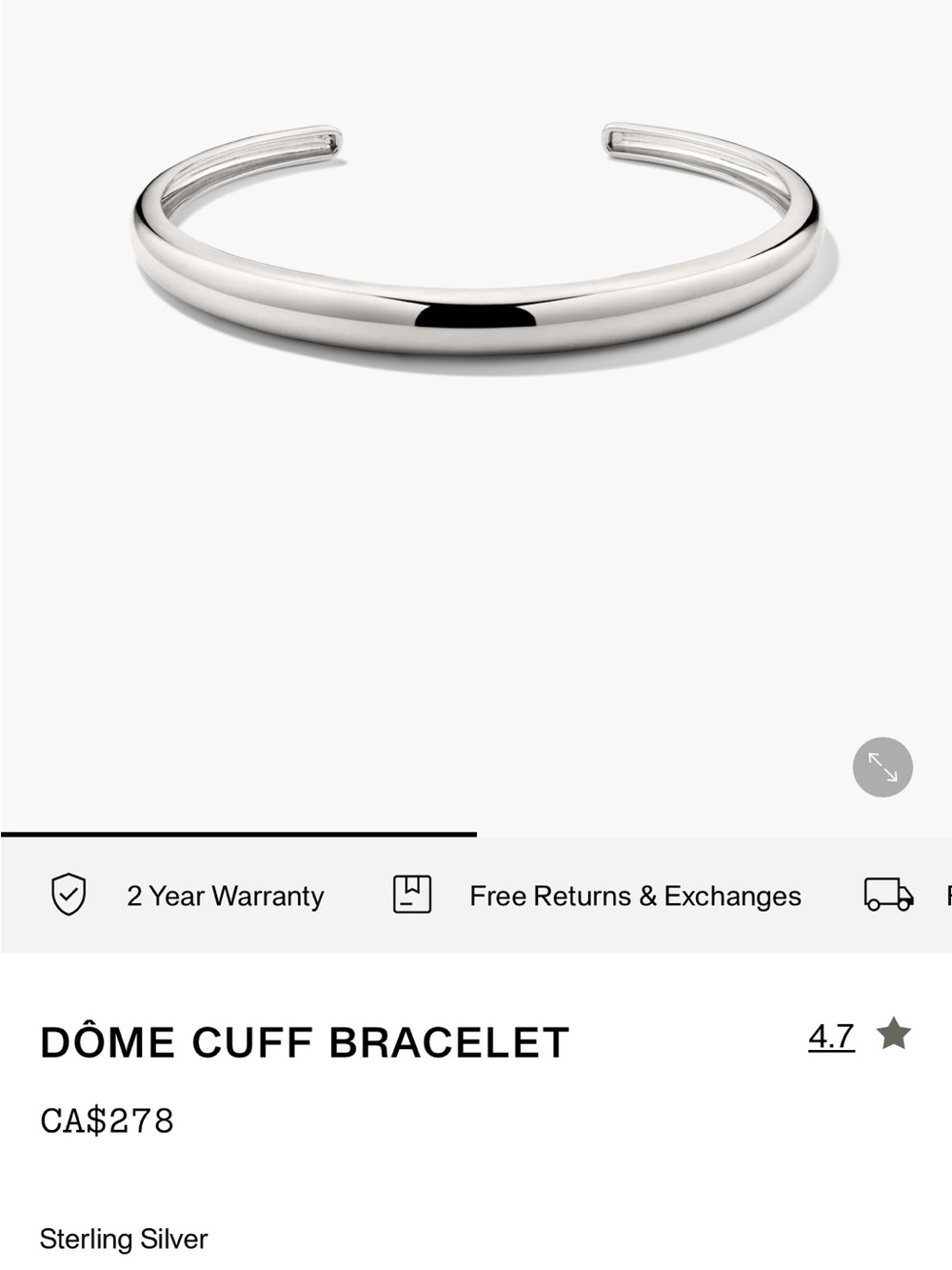 Mejuri Sterling Silver Dome Cuff - Polished Silver